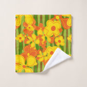 Retro 1970's Vette Oranje gele bloemen Bad Handdoek (Wasdoekje)