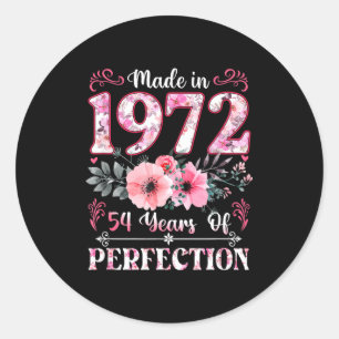 Retro 1972 54 Jaar Wezenlijk Bloemige Geboorte Ronde Sticker