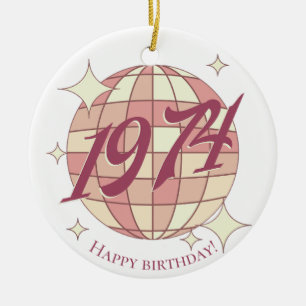 Retro 1974 50e verjaardag paars keramisch ornament