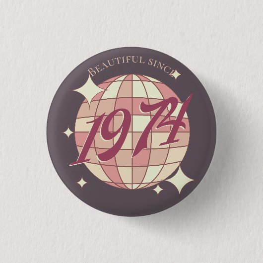 Retro 1974 50e verjaardag paars ronde button 3,2 cm (Voorkant)