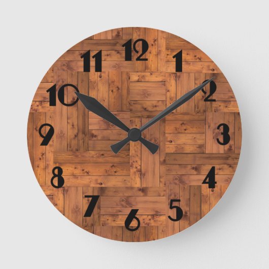 Retro 1975 Authentic Wood Parquet Pattern Ronde Klok (Voorkant)