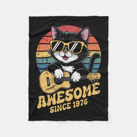 Retro 1976 Birthday 50th Cat Lover Bday Ukulele Fleece Deken (Voorkant)