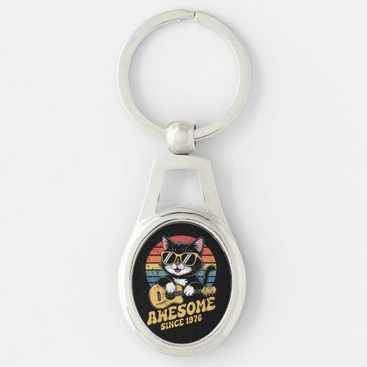 Retro 1976 Birthday 50th Cat Lover Bday Ukulele Sleutelhanger (Voorkant)