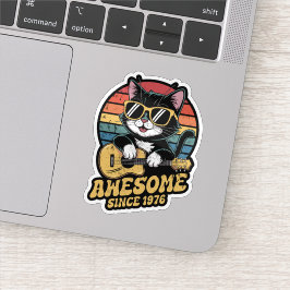 Retro 1976 Birthday 50th Cat Lover Bday Ukulele Sticker