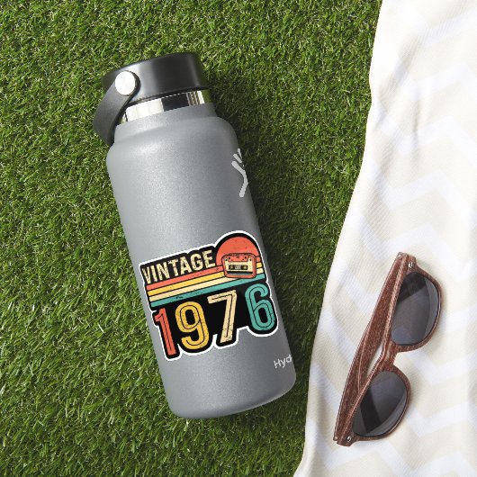 Retro 1976 Birthday Music Cassette Tape Bday Gift Sticker (HydroFlask Insitu)