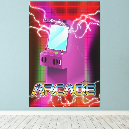 Retro 1980-arcade canvas afdruk (Insitu (Houten vloer))