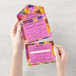 Retro  1980 Colorful Pattern Wedding All I In One Uitnodiging