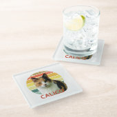 Retro 1980 Faded Sunset Calico Moggy Cat Art    Glazen Onderzetter (Schuin)