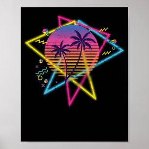 Retro 1980s 1990s Vaporwave Palm Trees Sunset Poster