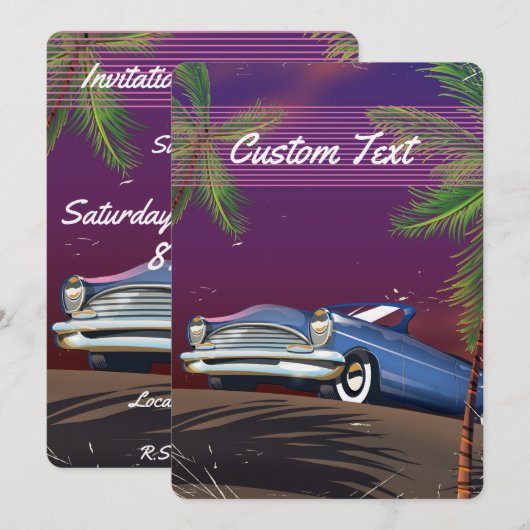 Retro 1980s Auto neon poster Kaart (Voorkant / Achterkant)