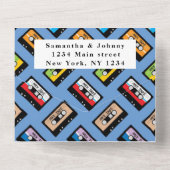 Retro  1980s Cassette Pattern Wedding All In One Uitnodiging (Achterkant)