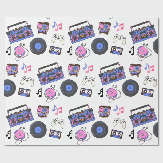 Retro 1980's Era Music Verjaardag Cadeaupapier (Vlak)