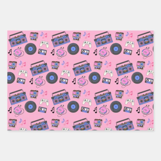 Retro 1980's Era Music Verjaardag Inpakpapier Vel (Voorkant 3)