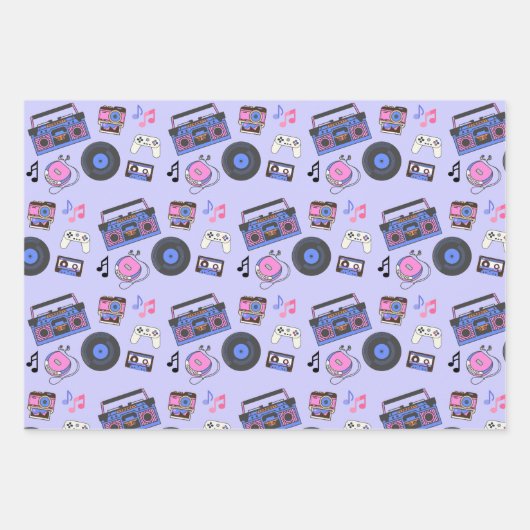 Retro 1980's Era Music Verjaardag Inpakpapier Vel (Voorkant)