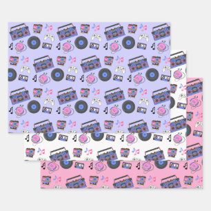 Retro 1980's Era Music Verjaardag Inpakpapier Vel