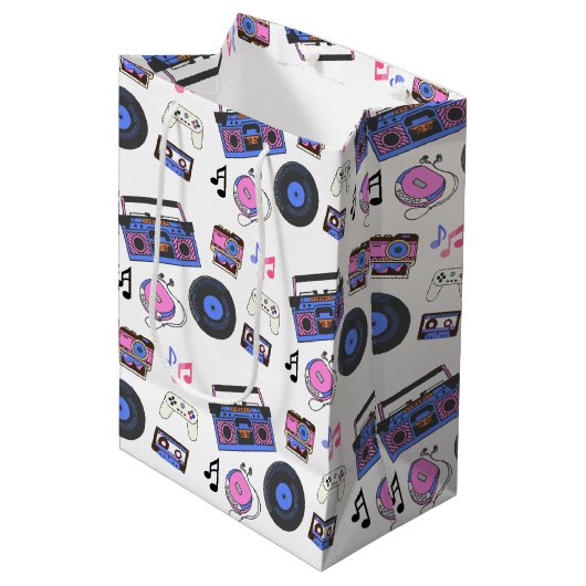 Retro 1980's Era Music Verjaardag Medium Cadeauzakje (Voorkant Gekanteld)