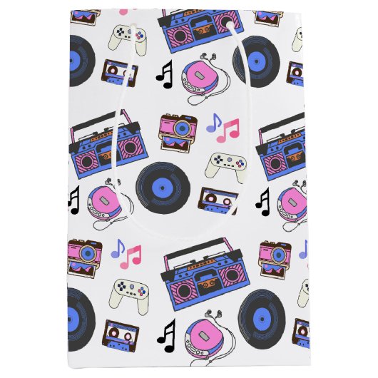 Retro 1980's Era Music Verjaardag Medium Cadeauzakje (Voorkant)