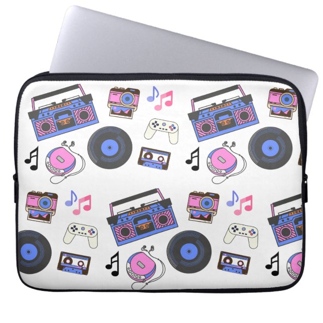 Retro 1980's Era Muziek Nostalgisch Laptop Sleeve (Voorkant)