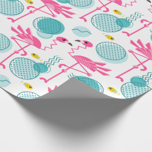 Retro 1980's Memphis Style Flamingo Tropical Cadeaupapier