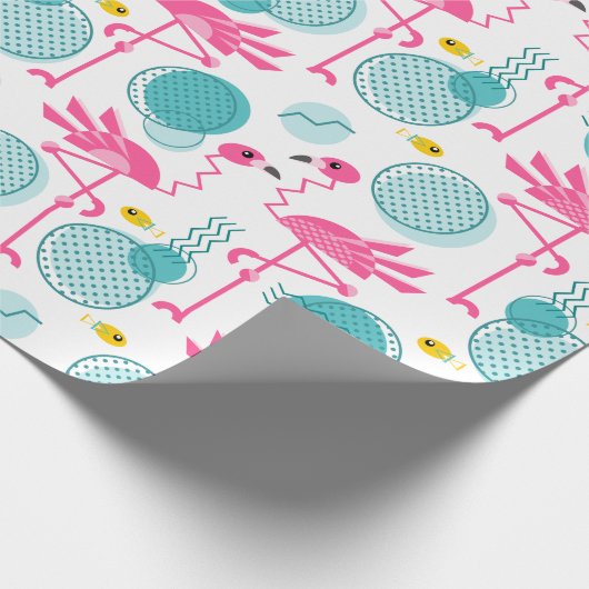 Retro 1980's Memphis Style Flamingo Tropical Cadeaupapier (Hoek)