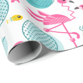 Retro 1980's Memphis Style Flamingo Tropical Cadeaupapier (Rol Hoek)