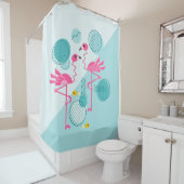 Retro 1980's Memphis Style Pink Flamingos Douchegordijn (In situ)