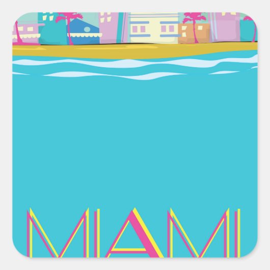 Retro 1980s Miami-reisposter Vierkante Sticker (Voorkant)