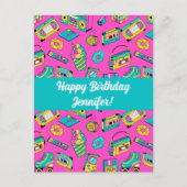 Retro 1980s Neon Pink Bright Pattern  Tech Briefkaart (Voorkant)