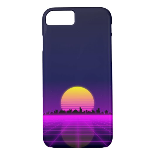 Retro 1980s synthwave gloed neon licht stad Case-Mate iPhone case (Achterkant)