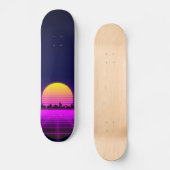 Retro 1980s synthwave gloed neon licht stad persoonlijk skateboard (Voorkant)