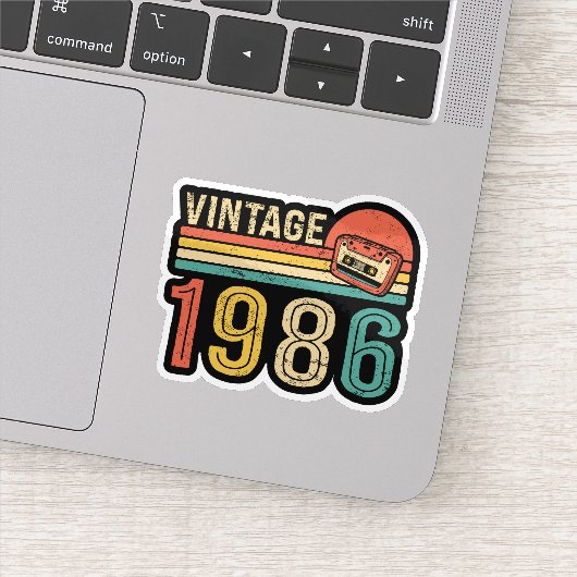 Retro 1986 Birthday Cassette Tape Nostalgic Bday Sticker (Detail)