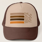 Retro 1986 Vintage Bruine Strepen Trucker Hoed Pet (Voorkant)