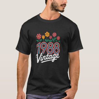 Retro 1988 Vintage Geboortebloemen Verjaardag Doch T-shirt