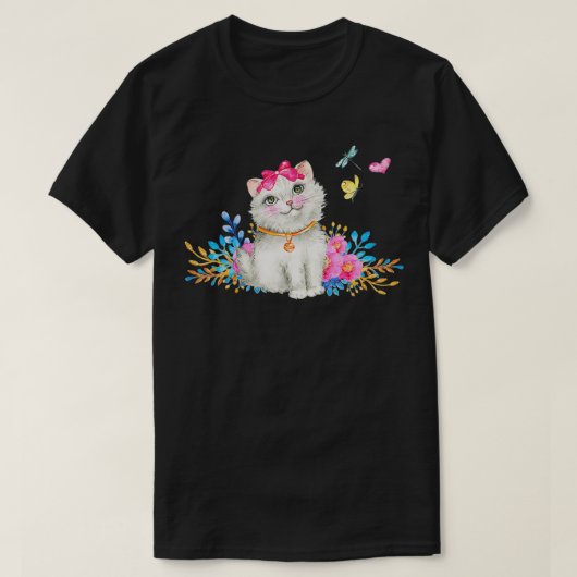 Retro 1990s Tacky Cat   Kitten and Butterflies  T-shirt (Design voorkant)