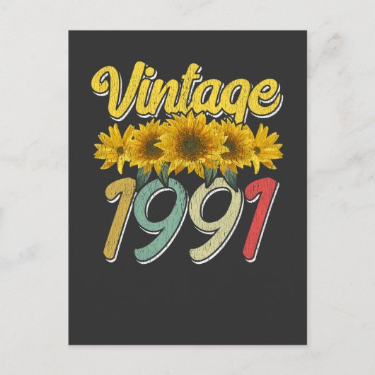 Retro 1991 Zonnebloem Verjaardag Geweldig Sinds 91 Briefkaart (Voorkant)