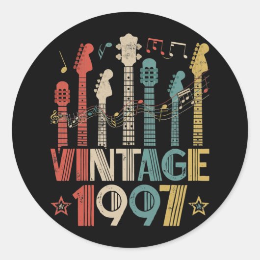 Retro 1997 Guitar Lover 1997 Birthday Ronde Sticker (Voorkant)