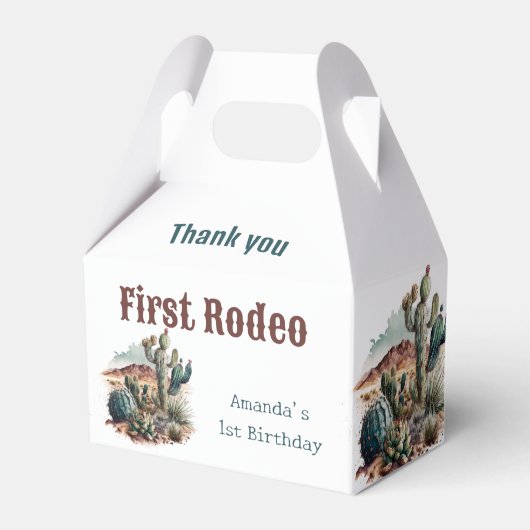 Retro 1e Eerste Rodeo Westerne Cactus Verjaardag Bedankdoosjes (Voorkant Zijde)