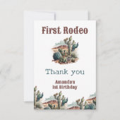 Retro 1e Eerste Rodeo Westerne Cactus Verjaardag Bedankkaart (Voorkant)
