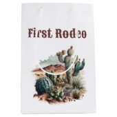 Retro 1e Eerste Rodeo Westerne Cactus Verjaardag Medium Cadeauzakje (Voorkant)