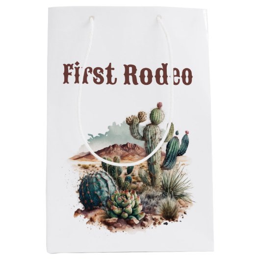 Retro 1e Eerste Rodeo Westerne Cactus Verjaardag Medium Cadeauzakje (Voorkant)
