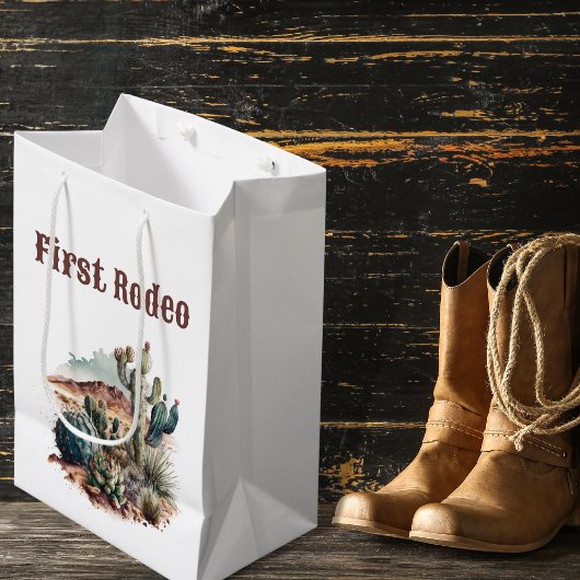 Retro 1e Eerste Rodeo Westerne Cactus Verjaardag Medium Cadeauzakje