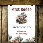 Retro 1e Eerste Rodeo Westerne Cactus Verjaardag Perfect Poster