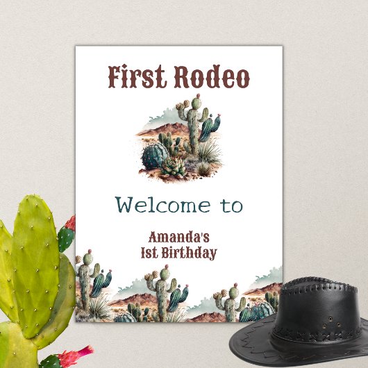 Retro 1e Eerste Rodeo Westerne Cactus Verjaardag Perfect Poster