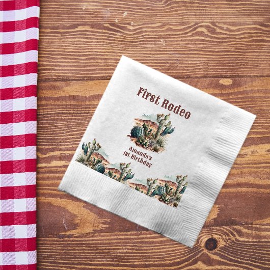 Retro 1e Eerste Rodeo Westerne Cactus Verjaardag Servet