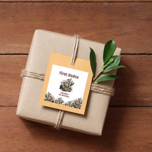 Retro 1e Eerste Rodeo Westerne Cactus Verjaardag Vierkante Sticker