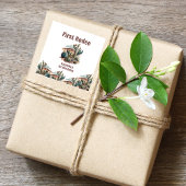 Retro 1e Eerste Rodeo Westerne Cactus Verjaardag Vierkante Sticker