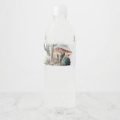 Retro 1e Eerste Rodeo Westerne Cactus Verjaardag Waterfles Etiket (Achterkant)