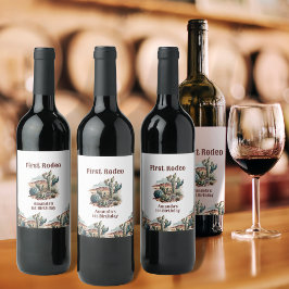 Retro 1e Eerste Rodeo Westerne Cactus Verjaardag Wijn Etiket