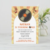 Retro 1e Kids Verjaardag Groovy Party Vinyl Kaart (Staand voorkant)