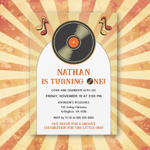 Retro 1e Kids Verjaardag Groovy Party Vinyl Kaart